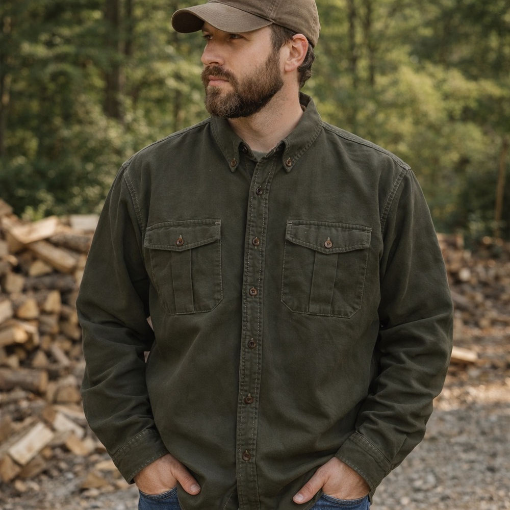 Men's XL Button-Up Flannel Shirt Shacket Forest Army Dark Green Vtg Gap
